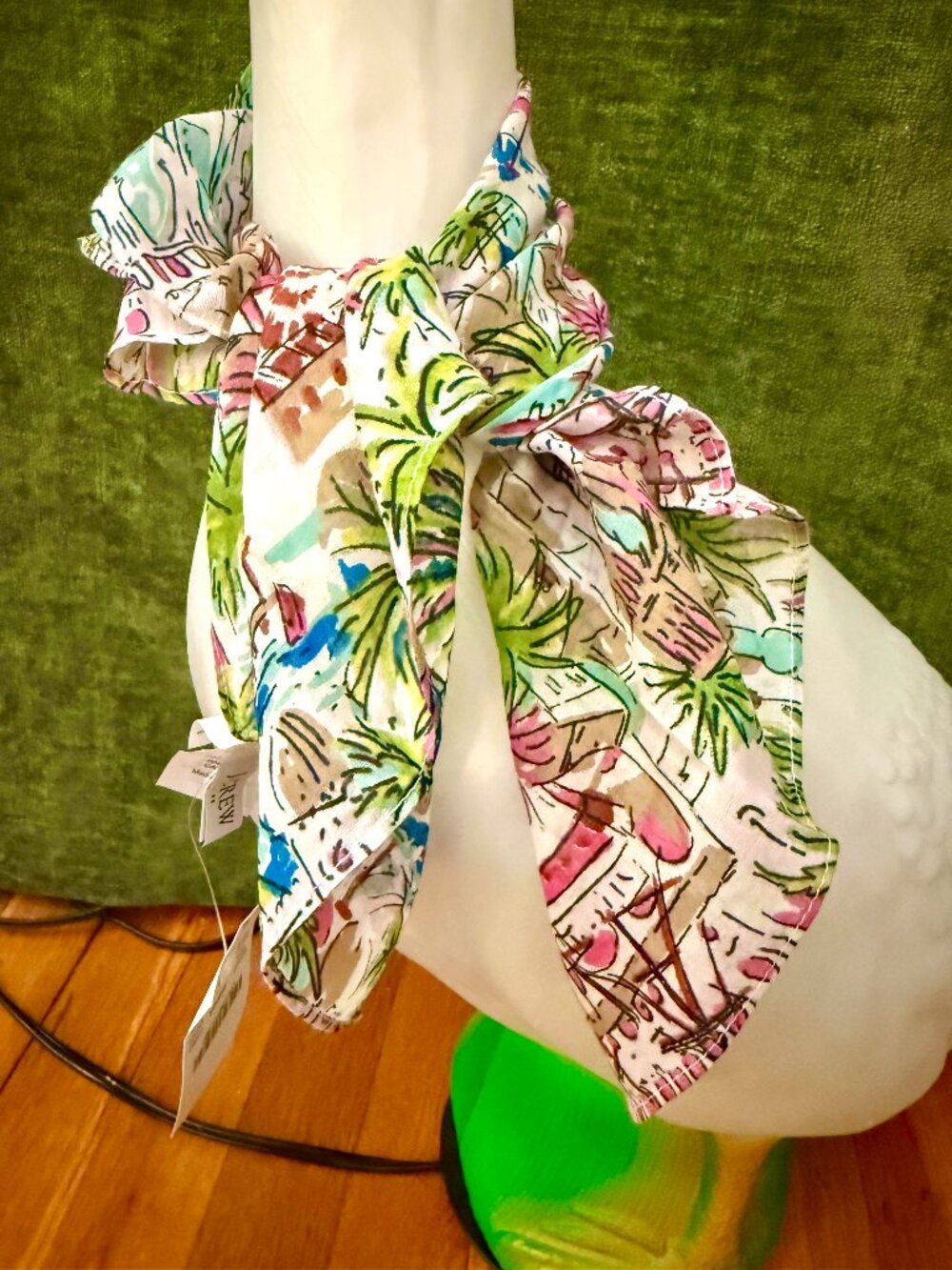 J.Crew NWT 100% Cotton Tropical Print Scarf Palm Trees Boats Multicolor